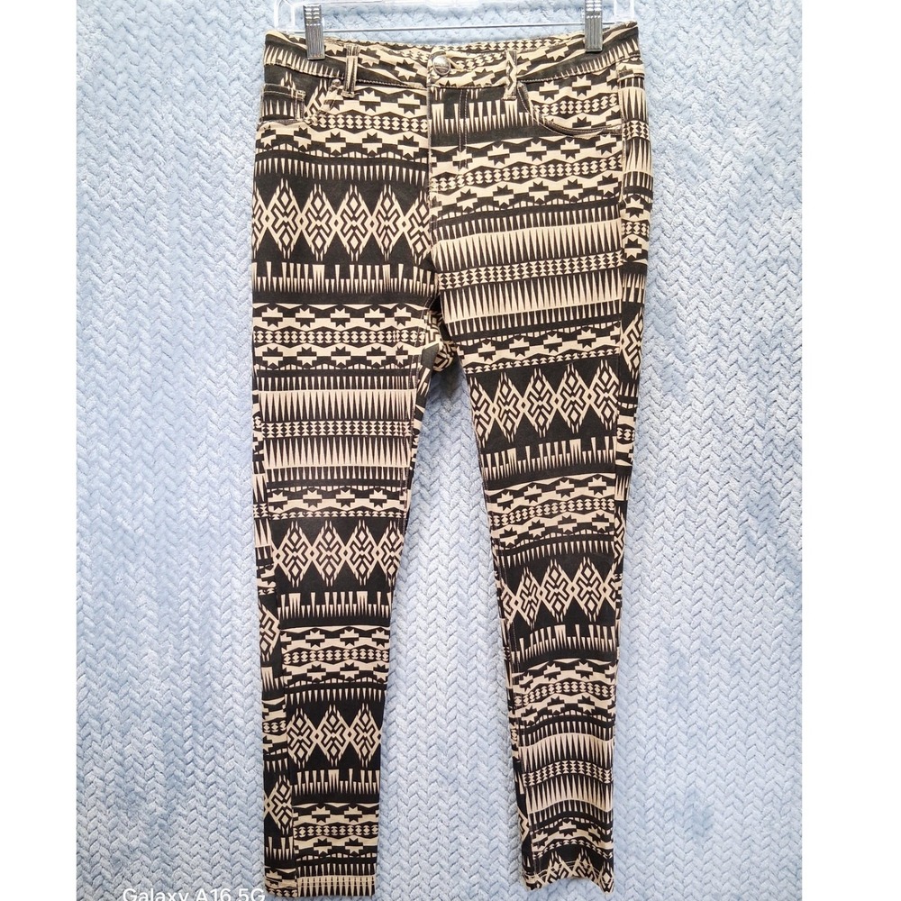 Iris Jeans Tribal Geometric Print Skinny Pants Black Tan Boho Large Hippie Aztec